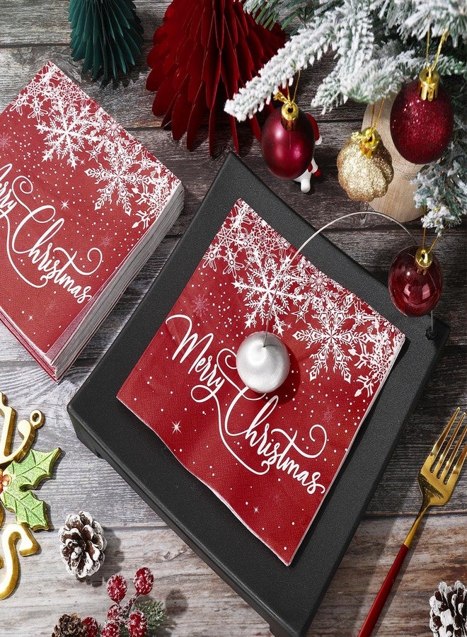 JarThenaAMCS 80Pcs Christmas Paper Napkins Red Marry Christmas Snowflake Disposable Napkins Luncheon Dinner Table Napkins for Xmas Winter Party Supplies - Image 4